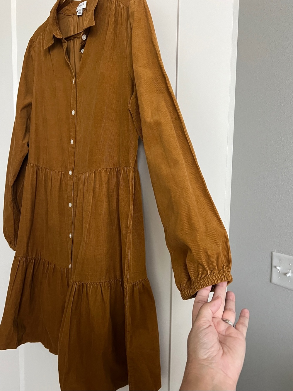 J.Crew Golden Brandy Corduroy Tiered Mini Shirtdress Size 10 NWOT - Picture 8 of 12